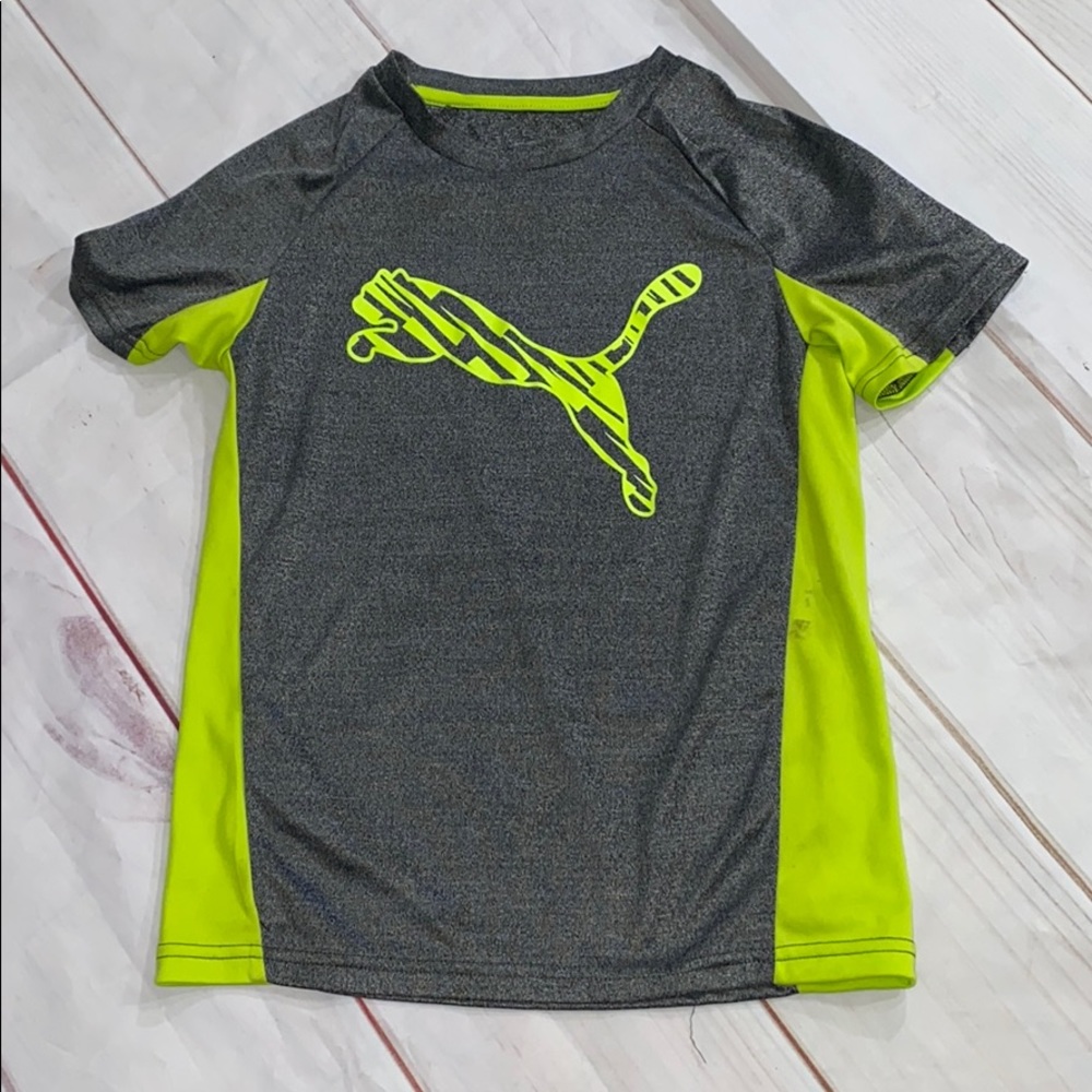 PUMA Gray/Green Athletic Boys Tee Sz S
